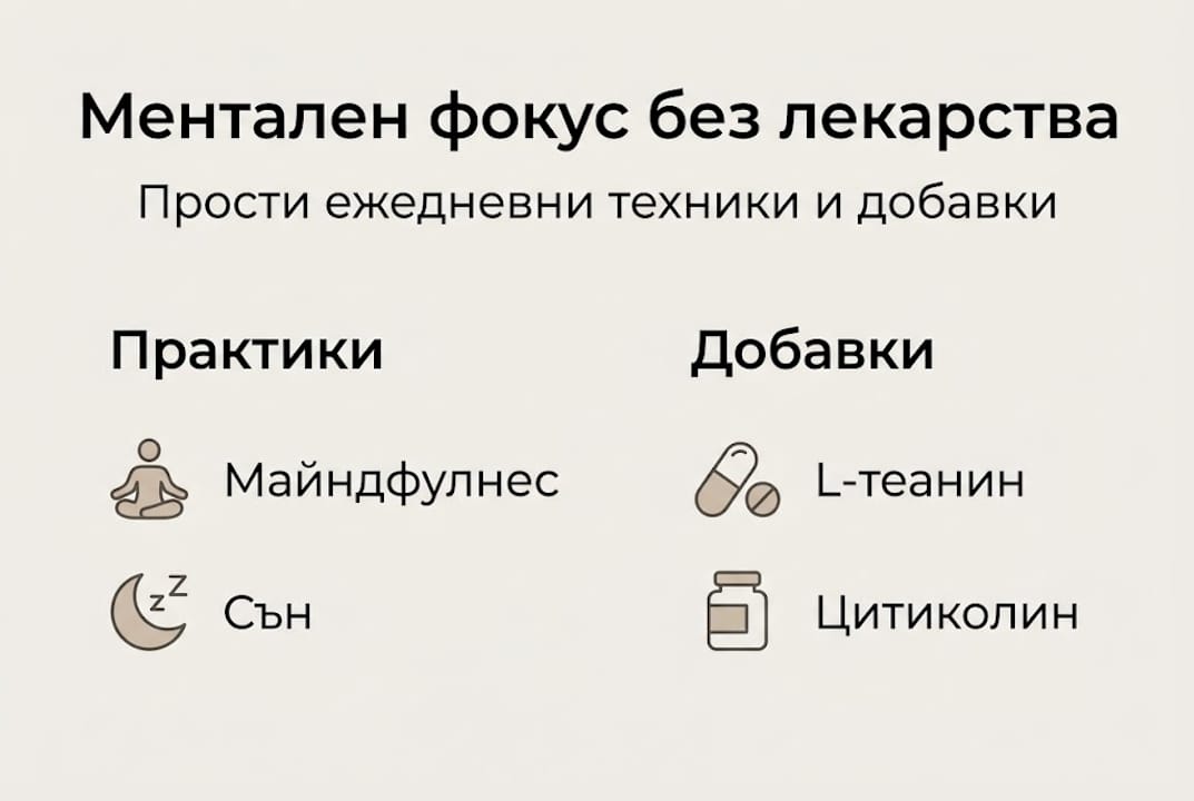Инфографика: природни методи и хранителни добавки за подобряване на концентрацията