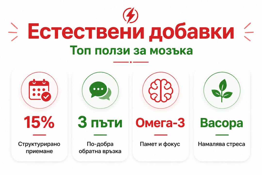 Инфографика с основни добавки и техните ползи, представени в цифри и факти