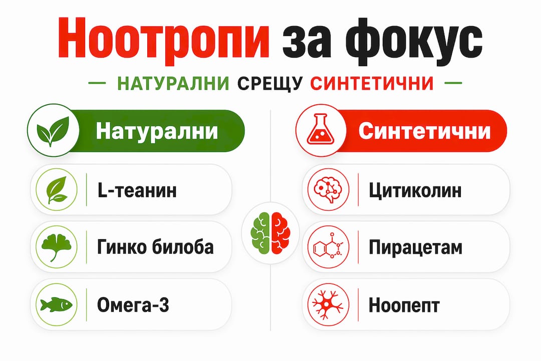 Инфографика: Сравнение между естествени и синтетични ноотропи