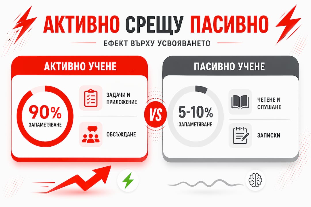Инфографика: Сравнение между активно и пасивно учене