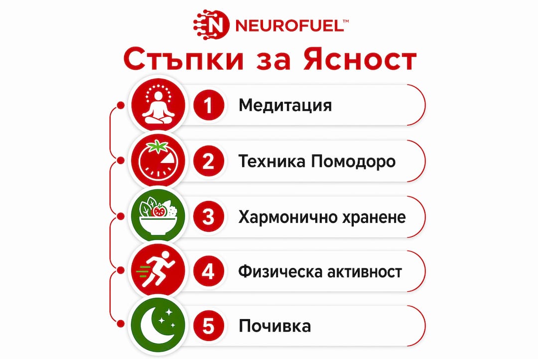 Инфографика с практически стъпки за повече умствена яснота