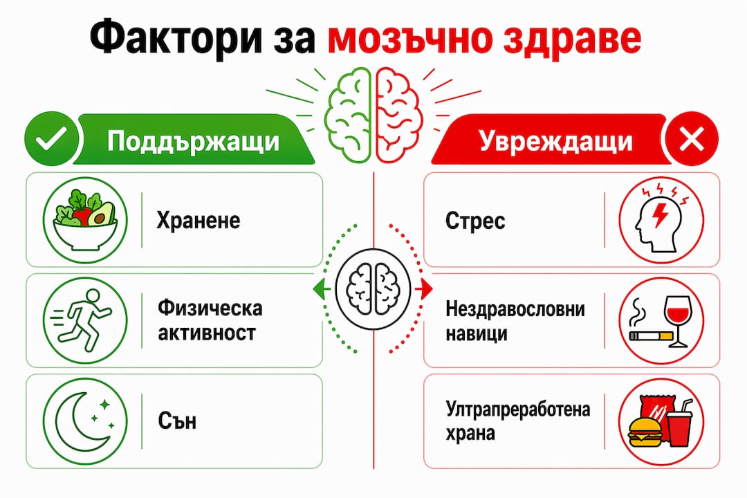 Инфографика: Кои са основните фактори, които влияят върху здравето на мозъка?