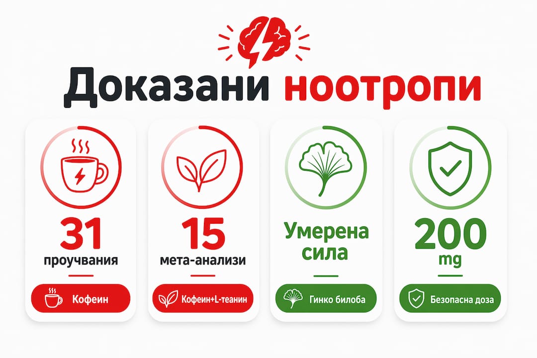 Инфографика с основни факти и доказателства за действието на ноотропите
