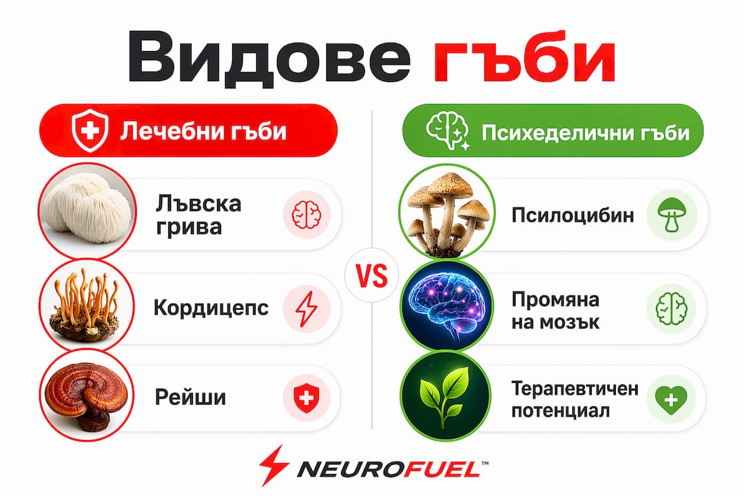 Инфографика показва по какво се различават ефектите на различните видове гъби
