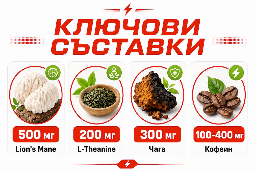 Визуален гид с най-важните съставки и точните количества в кафе рецепти, които подпомагат концентрацията