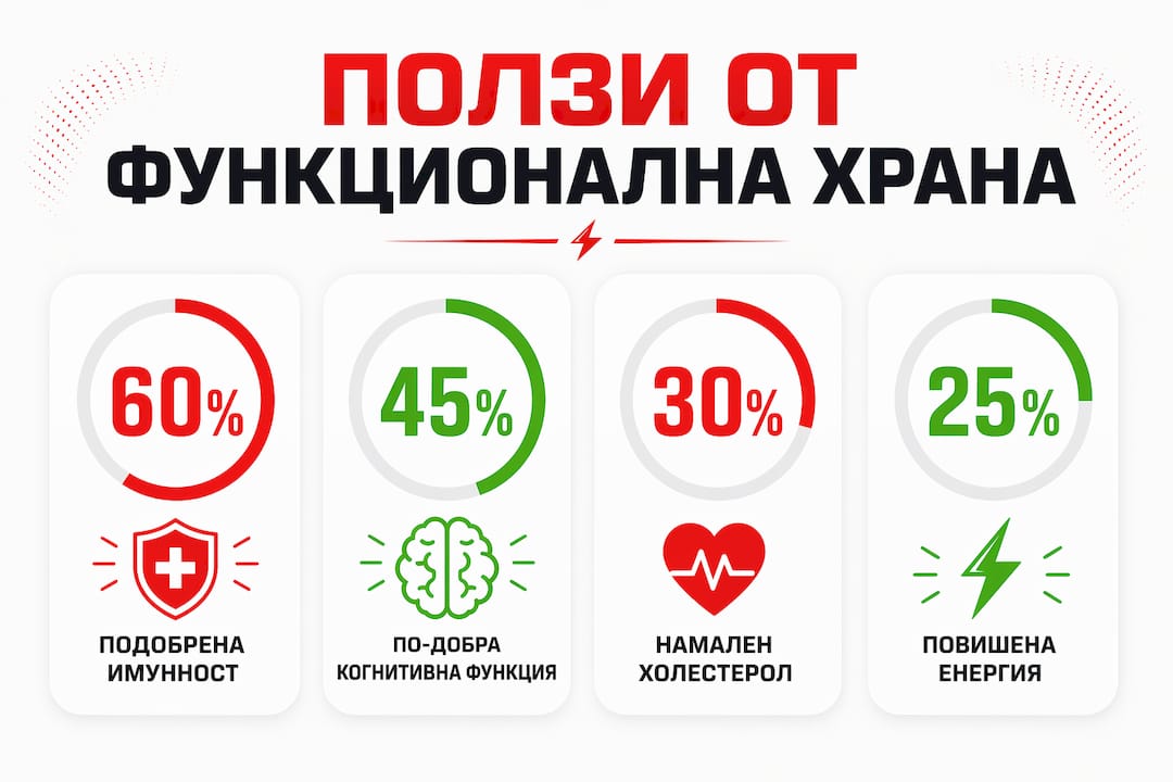 Инфографика, която показва с картинки най-важните ползи от функционалните храни