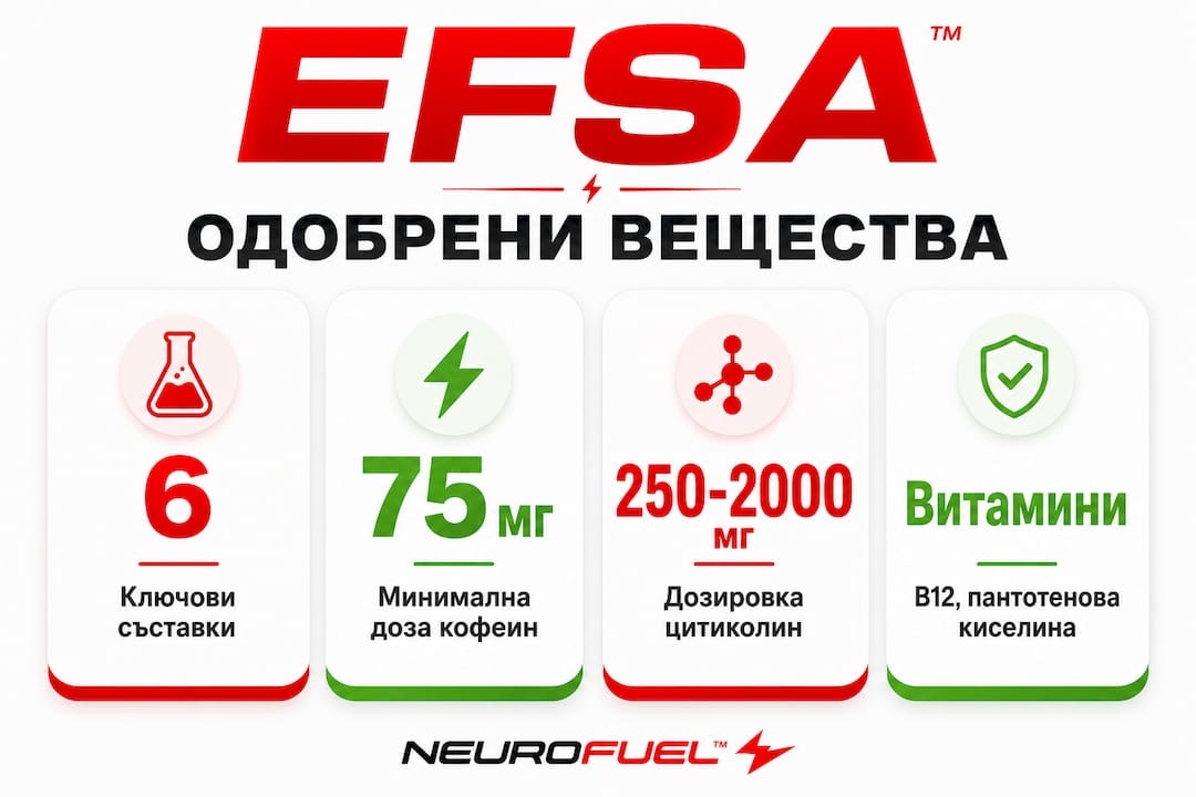 Визуална таблица с одобрени от EFSA ноотропни вещества и препоръчителните им дози