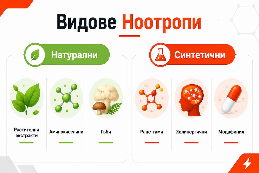 Инфографика: основни видове ноотропи и тяхното приложение