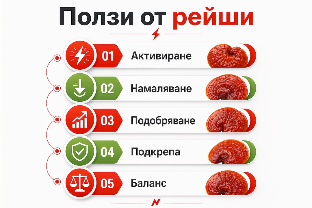 Инфографика: 5 лесни стъпки към здравето с гъбата рейши