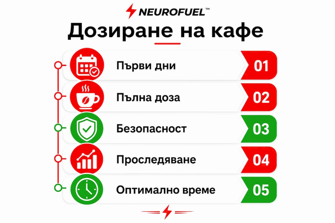 Графика, която показва стъпките за правилно дозиране на специално обогатено кафе