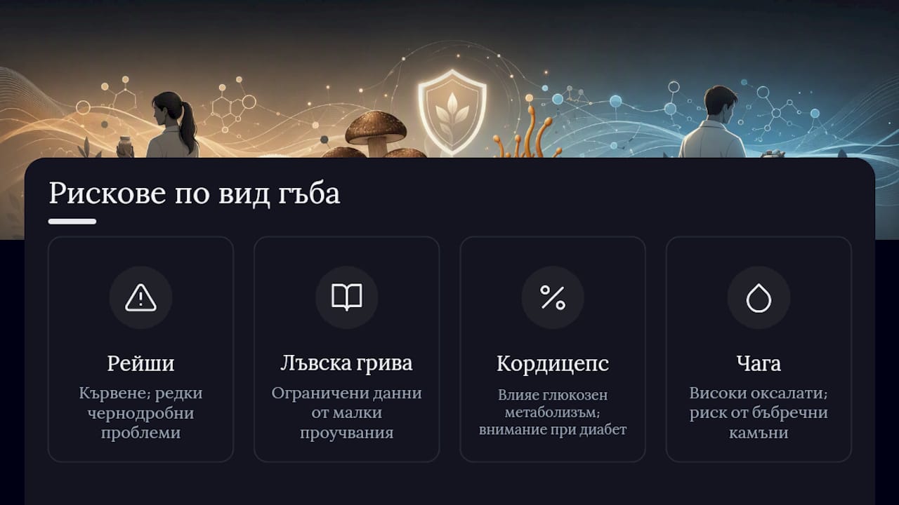Рискови профили на четири лечебни гъби