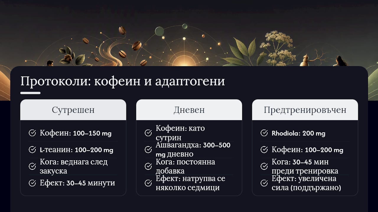 Три протокола за кофеин и адаптогени