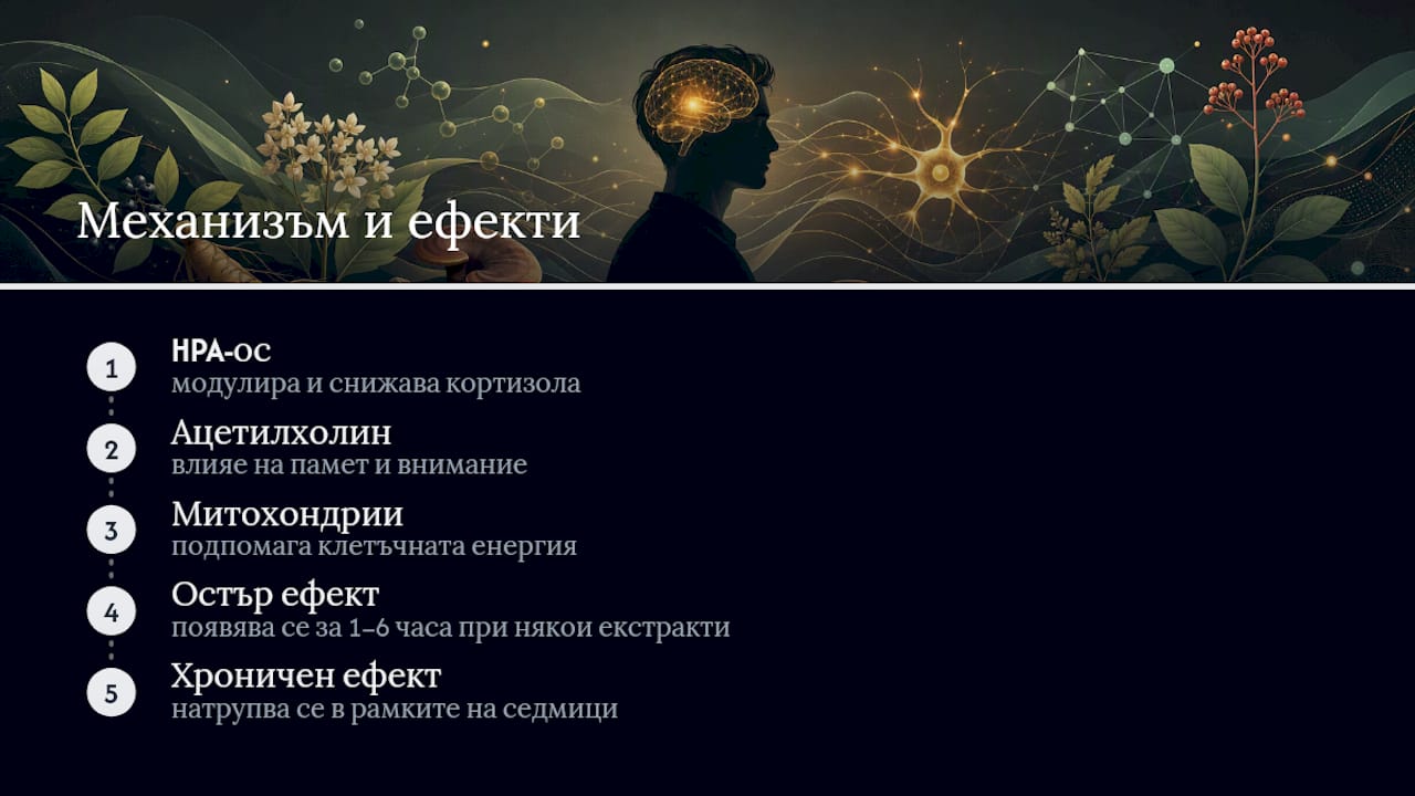Хронология на остри и хронични ефекти на адаптогените