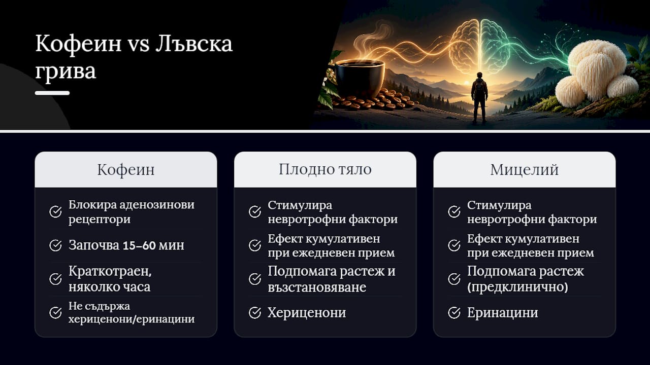 Сравнение между кофеин и лъвска грива