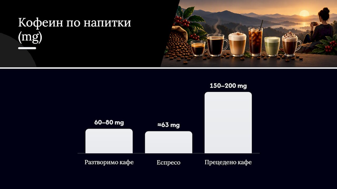 Сравнение на съдържанието на кофеин в различни напитки