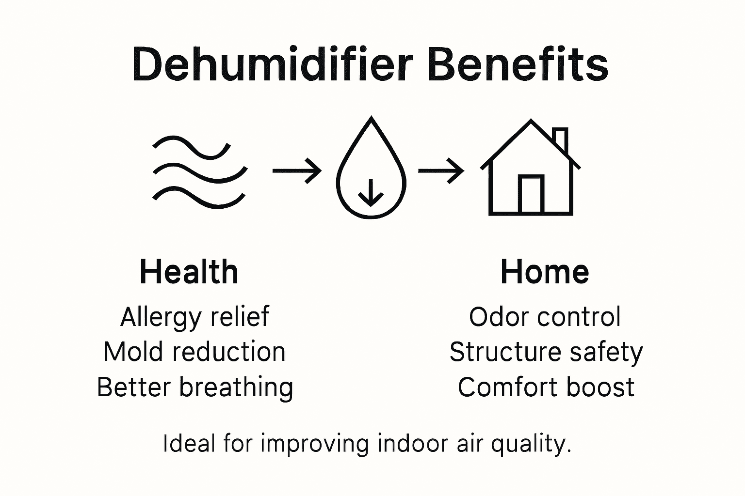 Infographic showing dehumidifier health and home benefits