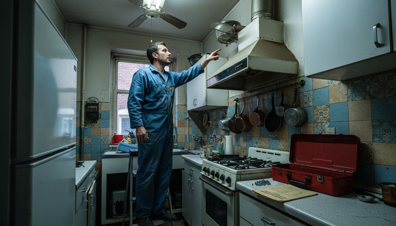 Technician showing two kitchen exhaust fans