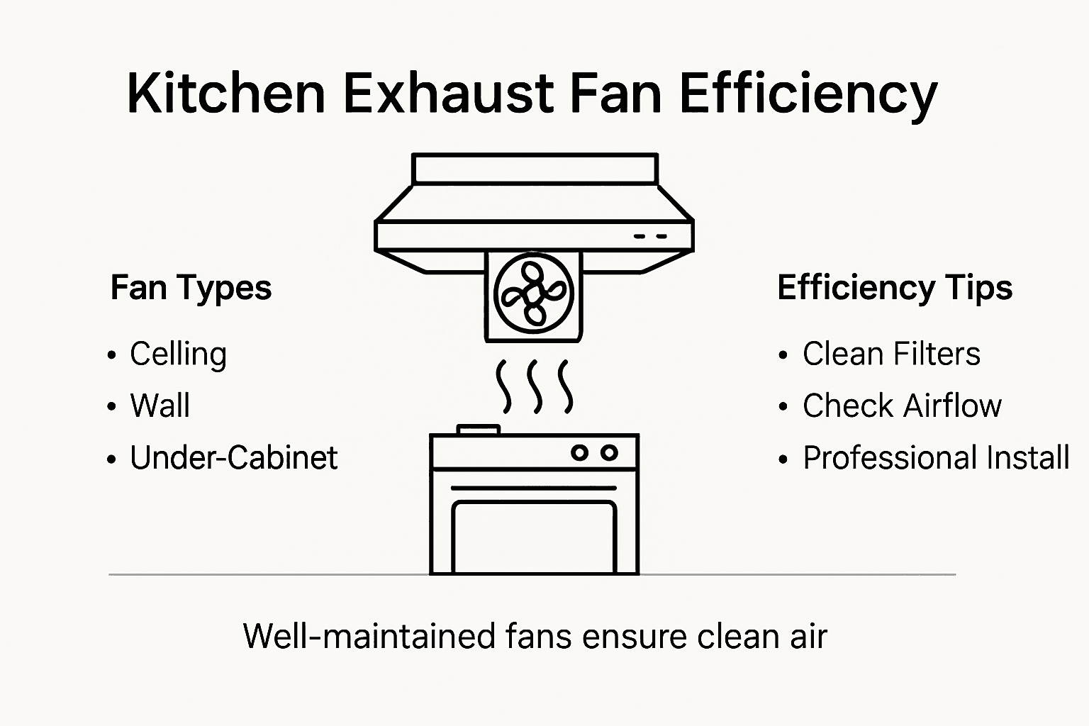 Infographic showing kitchen exhaust fan types and tips