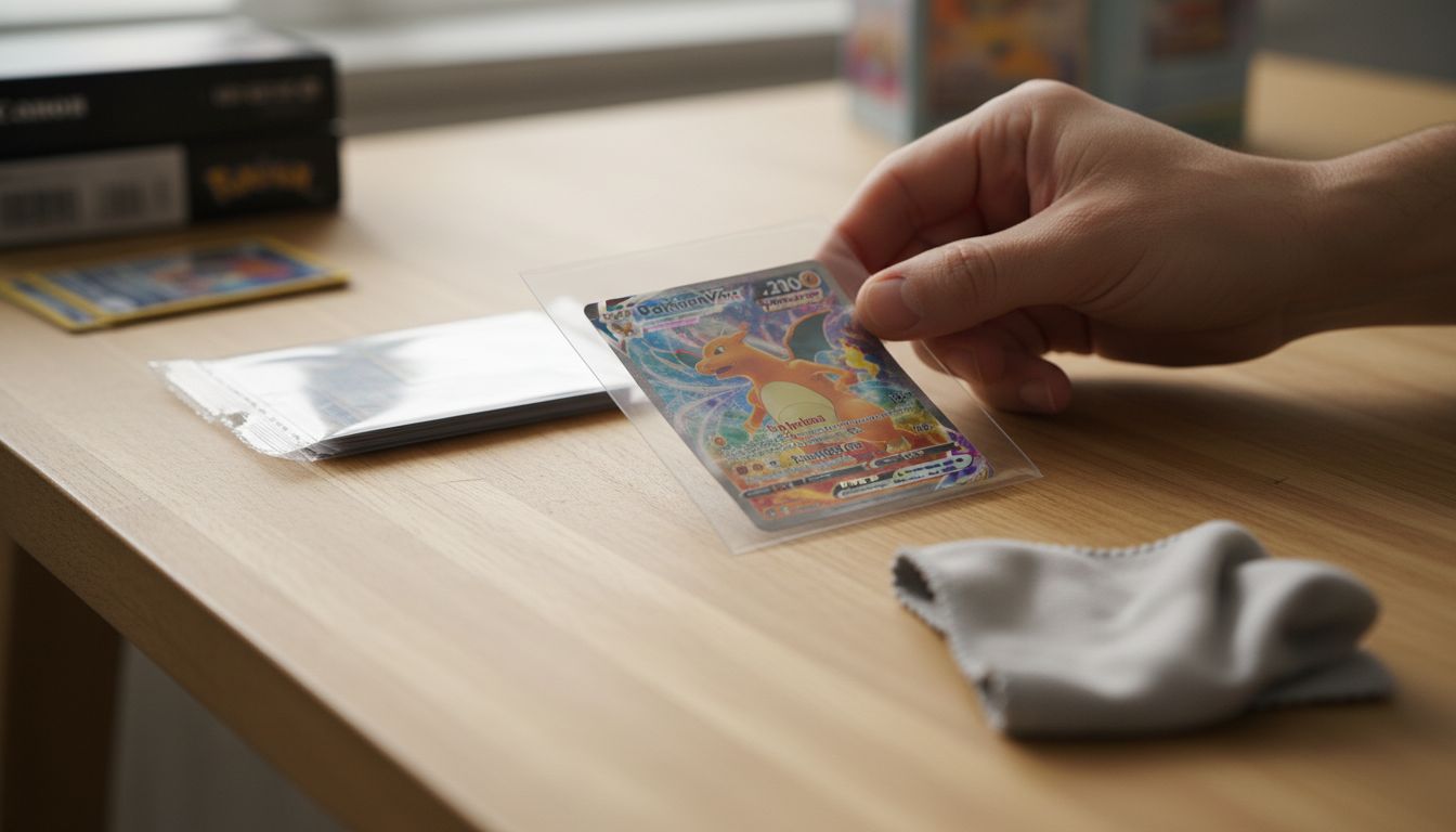 Glisser une carte Pokémon dans une pochette de protection