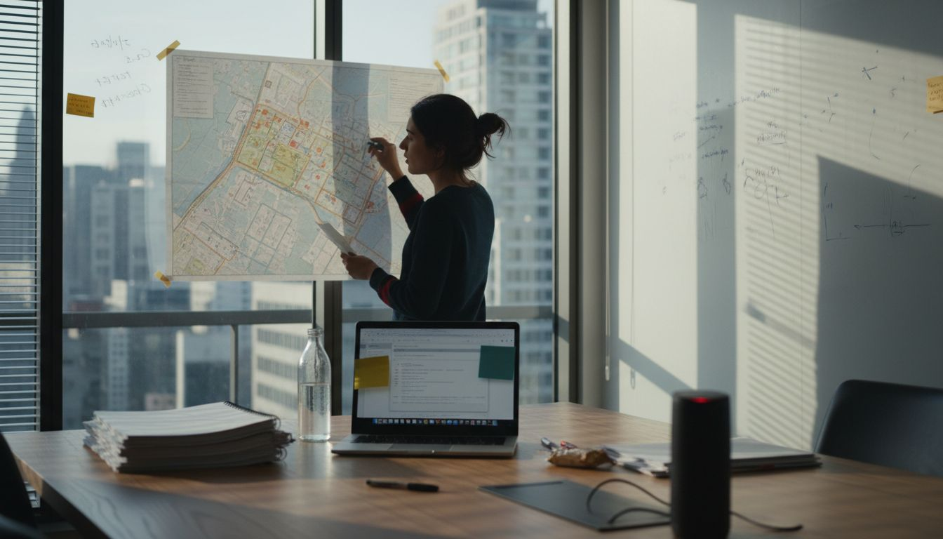 Manager reviewing website process meeting room