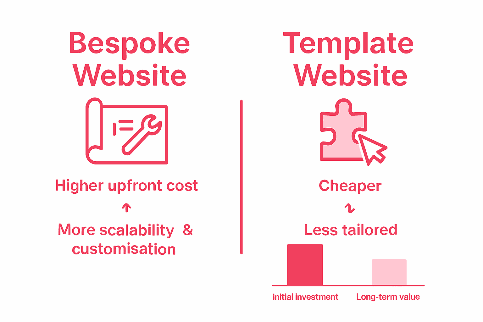 Infographic comparing bespoke versus template websites
