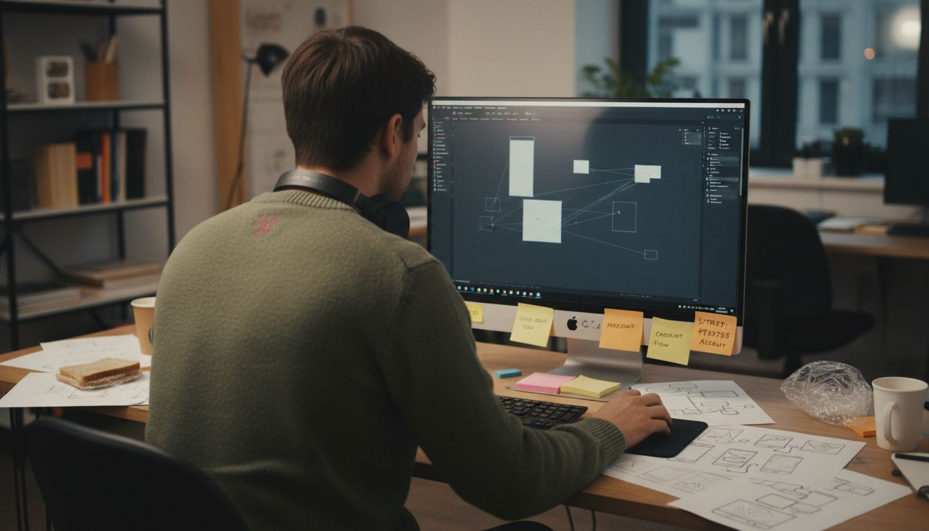 Designer wireframing ecommerce user journey in Figma