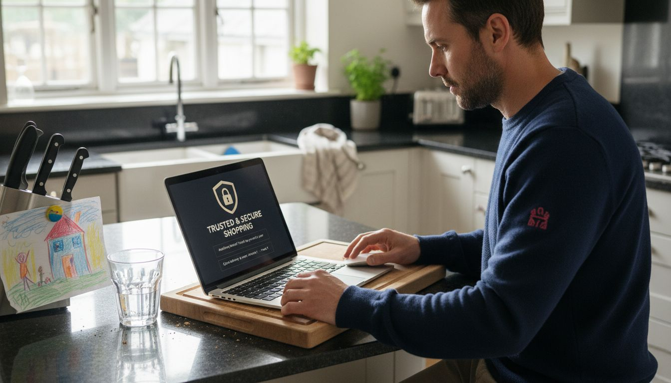 Shopper browsing ecommerce site with trust signals