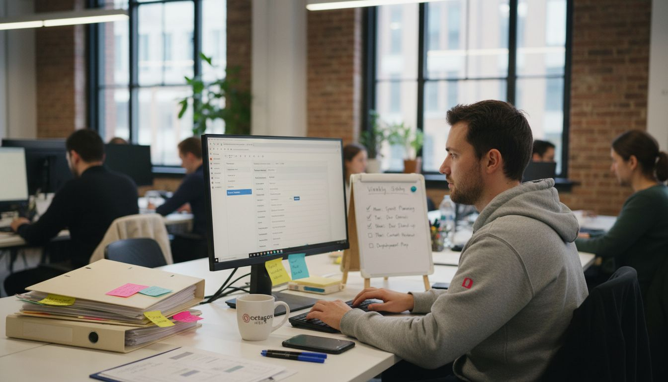 Manager configuring Magento features at agency