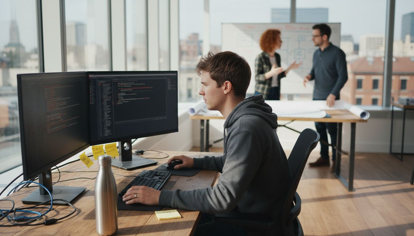 Developer working in lively ecommerce office