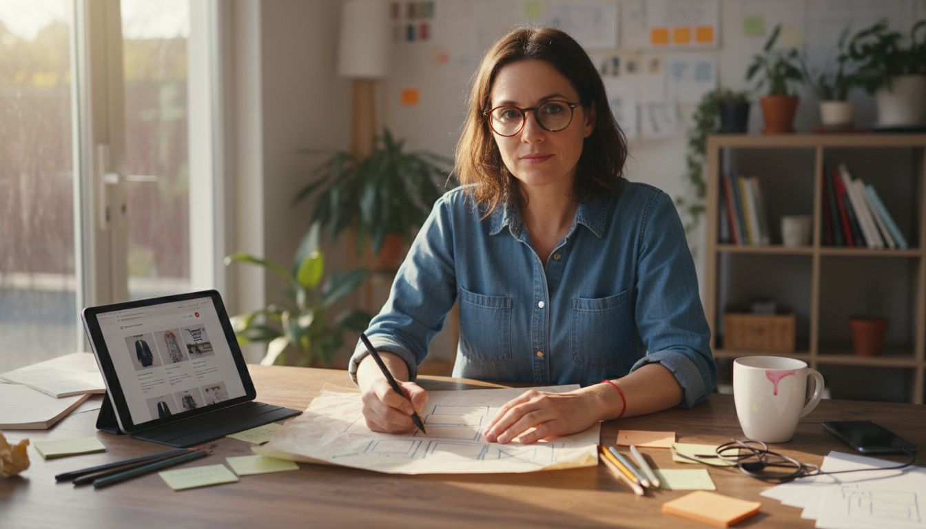 UX designer sketching ecommerce wireframes