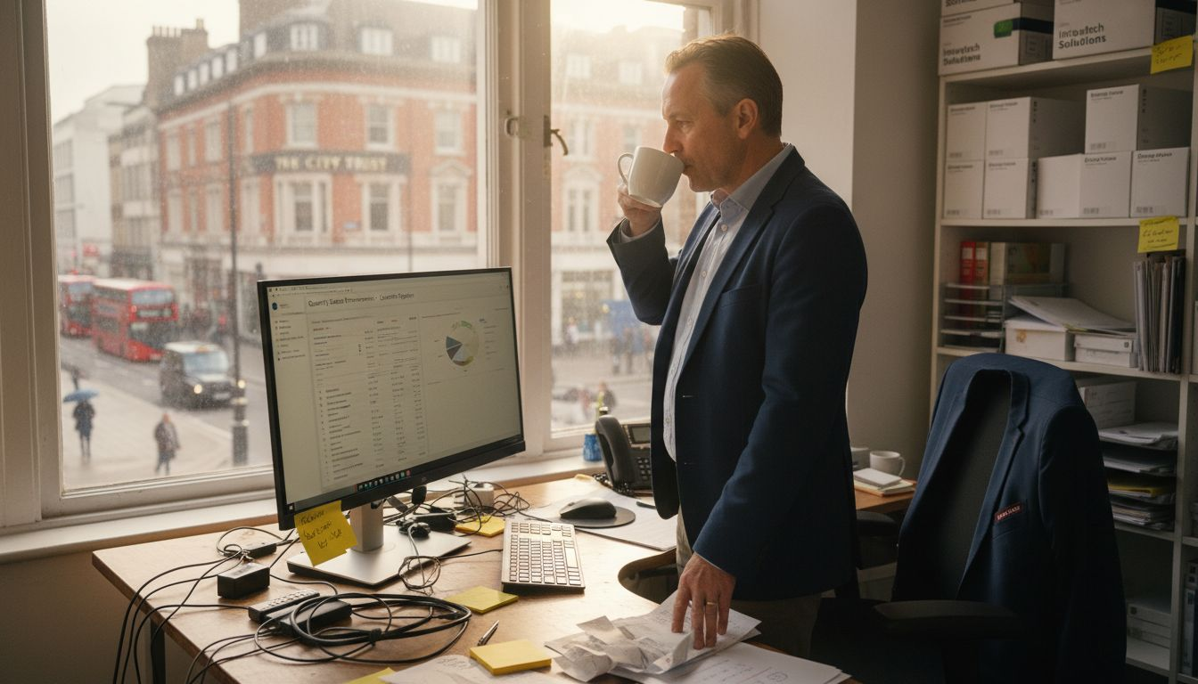 Manager checks ecommerce sales in London office