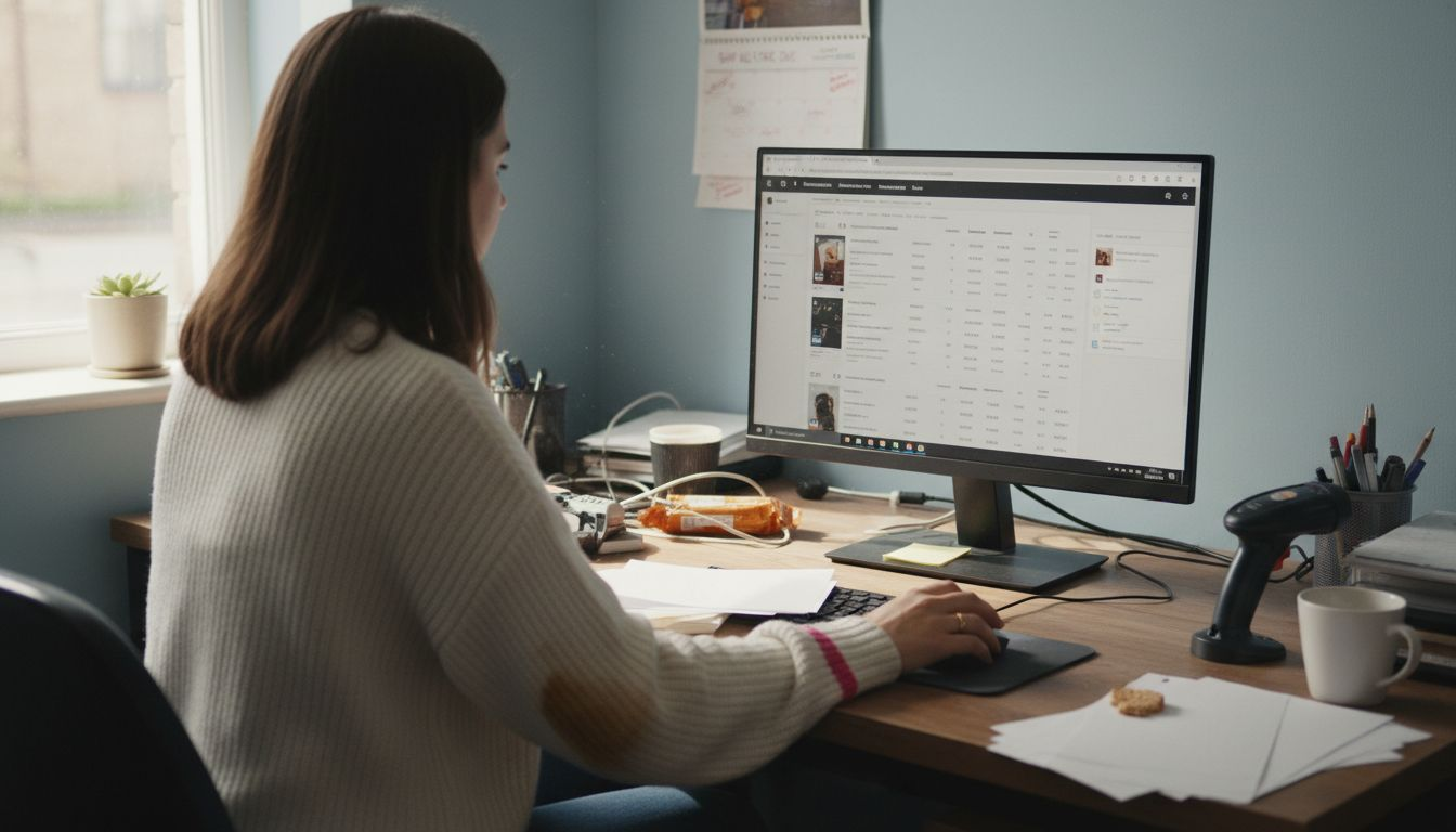 Ecommerce admin dashboard open in small office