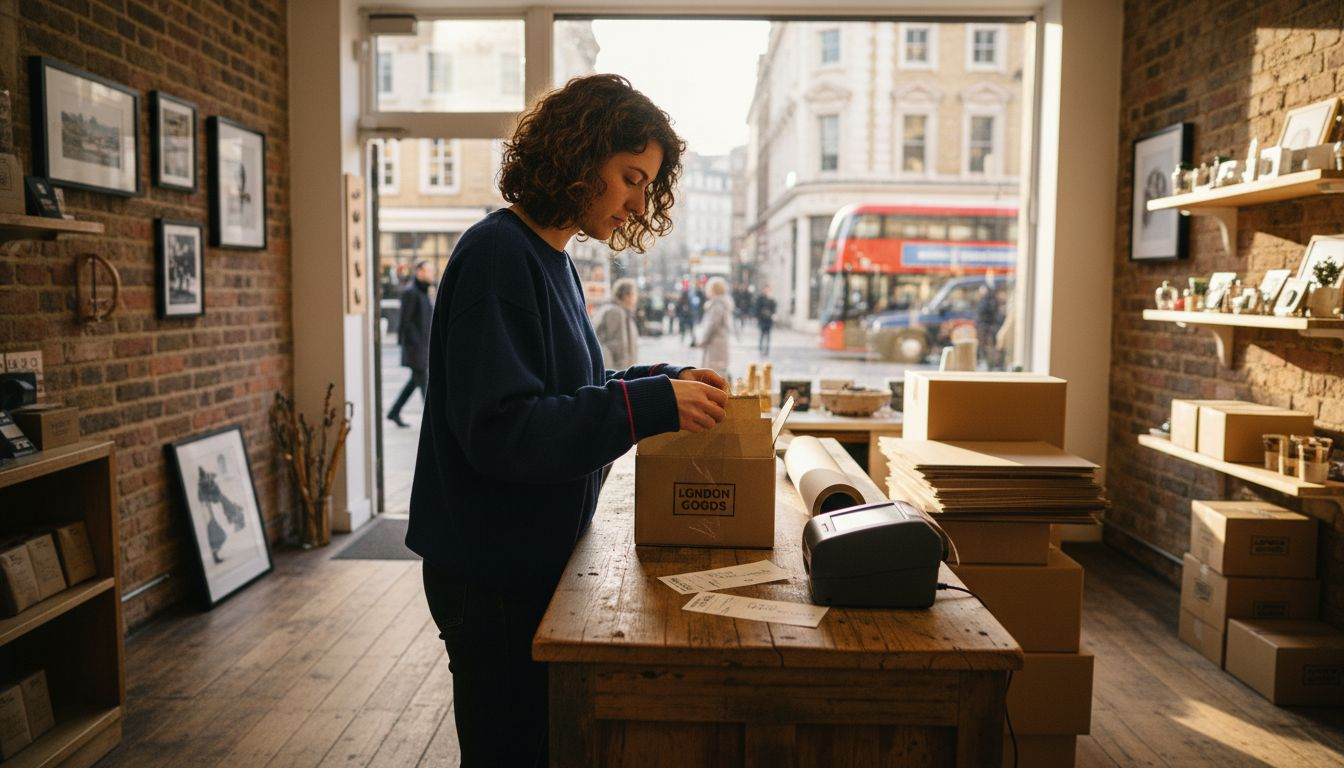 Retail worker packaging online branded order