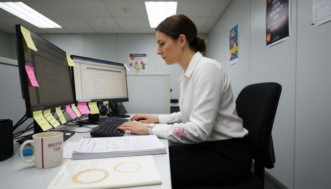 Compliance officer reviewing UK security manuals