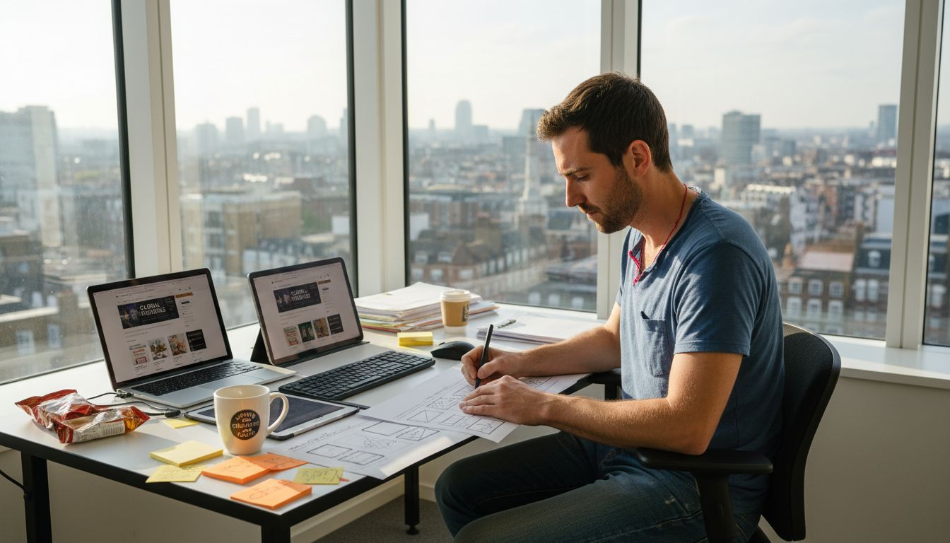 Web designer planning ecommerce homepage