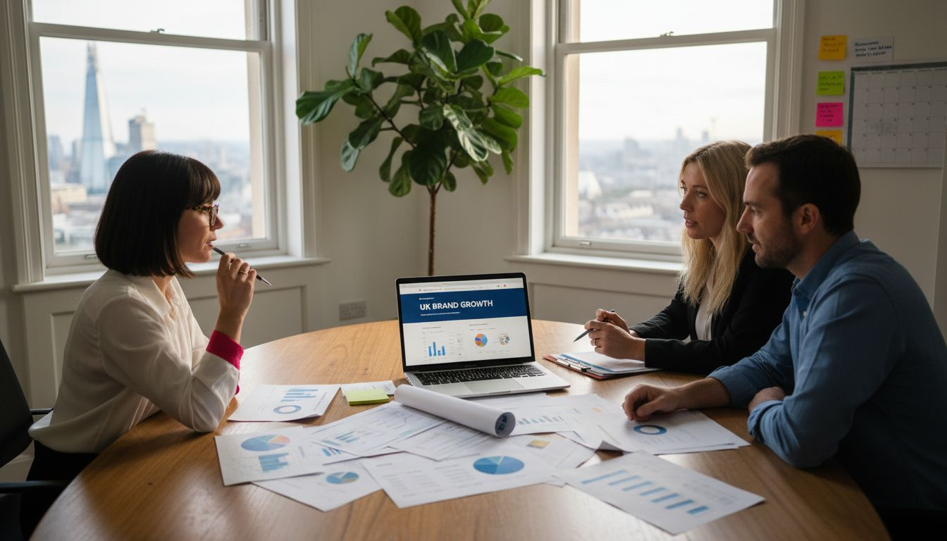 Ecommerce team in London office reviewing reports