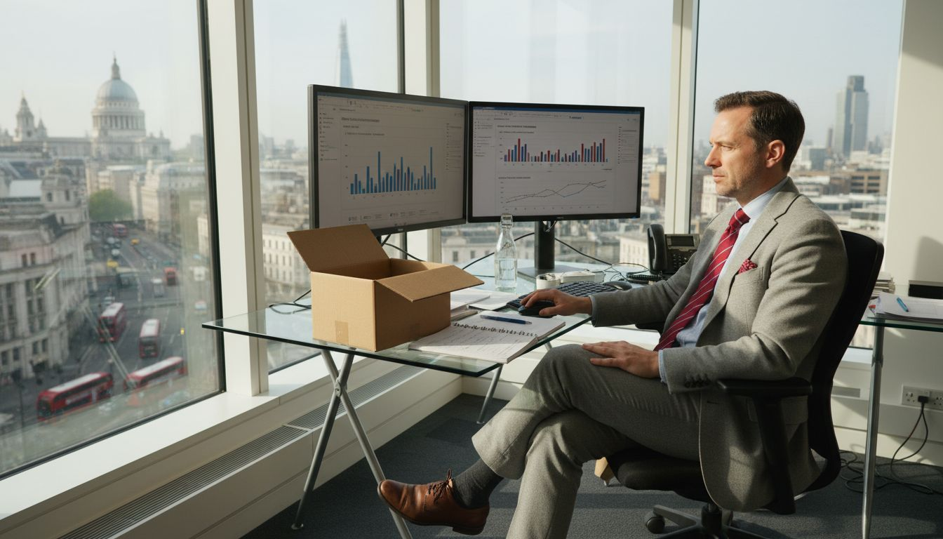 UK retail manager in ecommerce office workspace