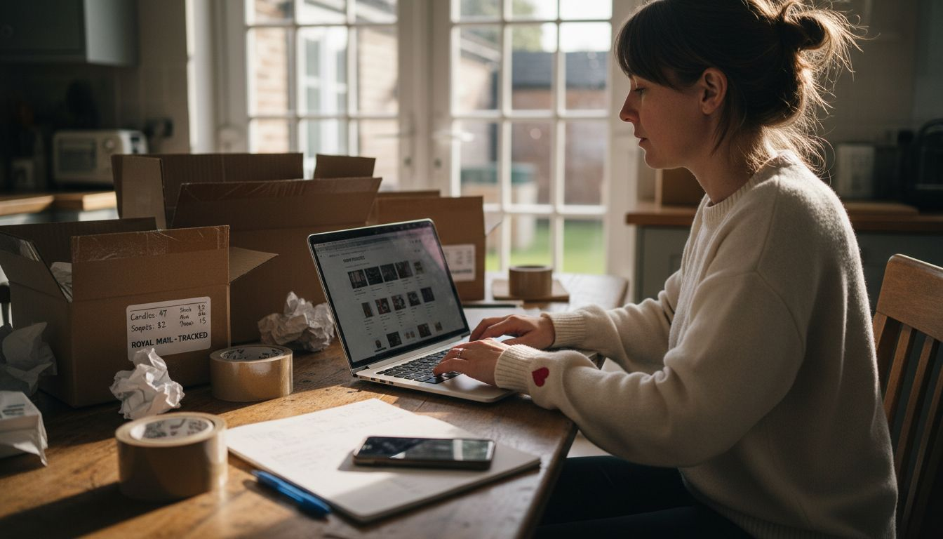 Retailer setting up ecommerce store at home