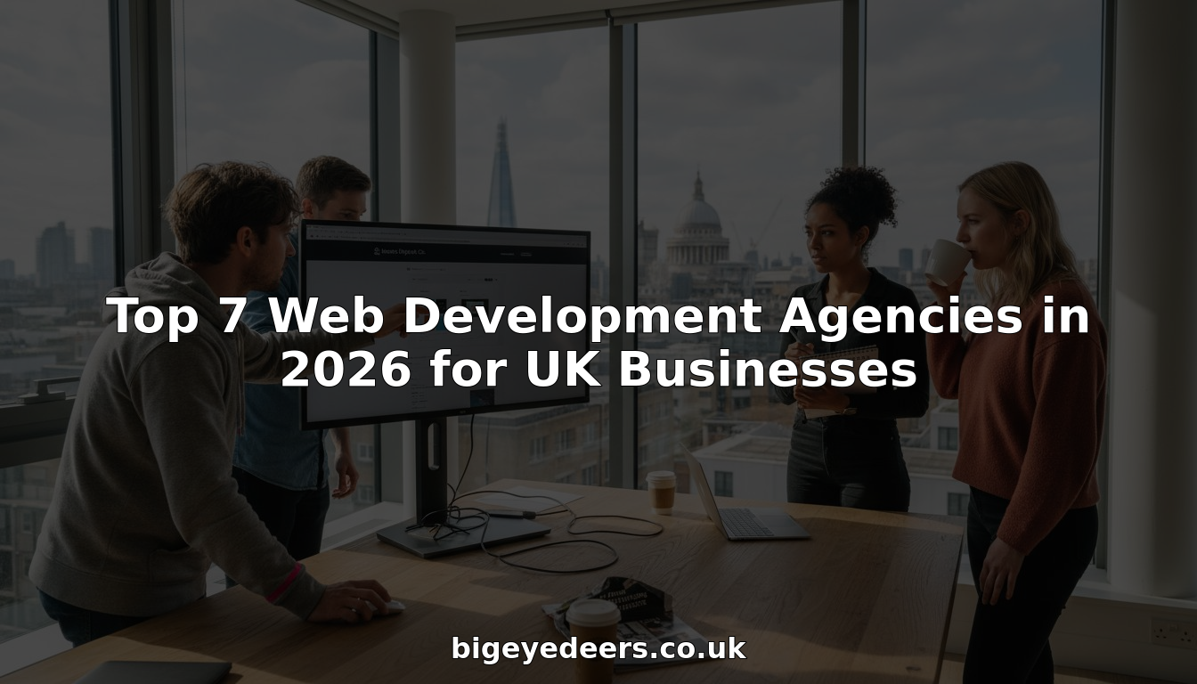 Web development team collaborating in UK city office