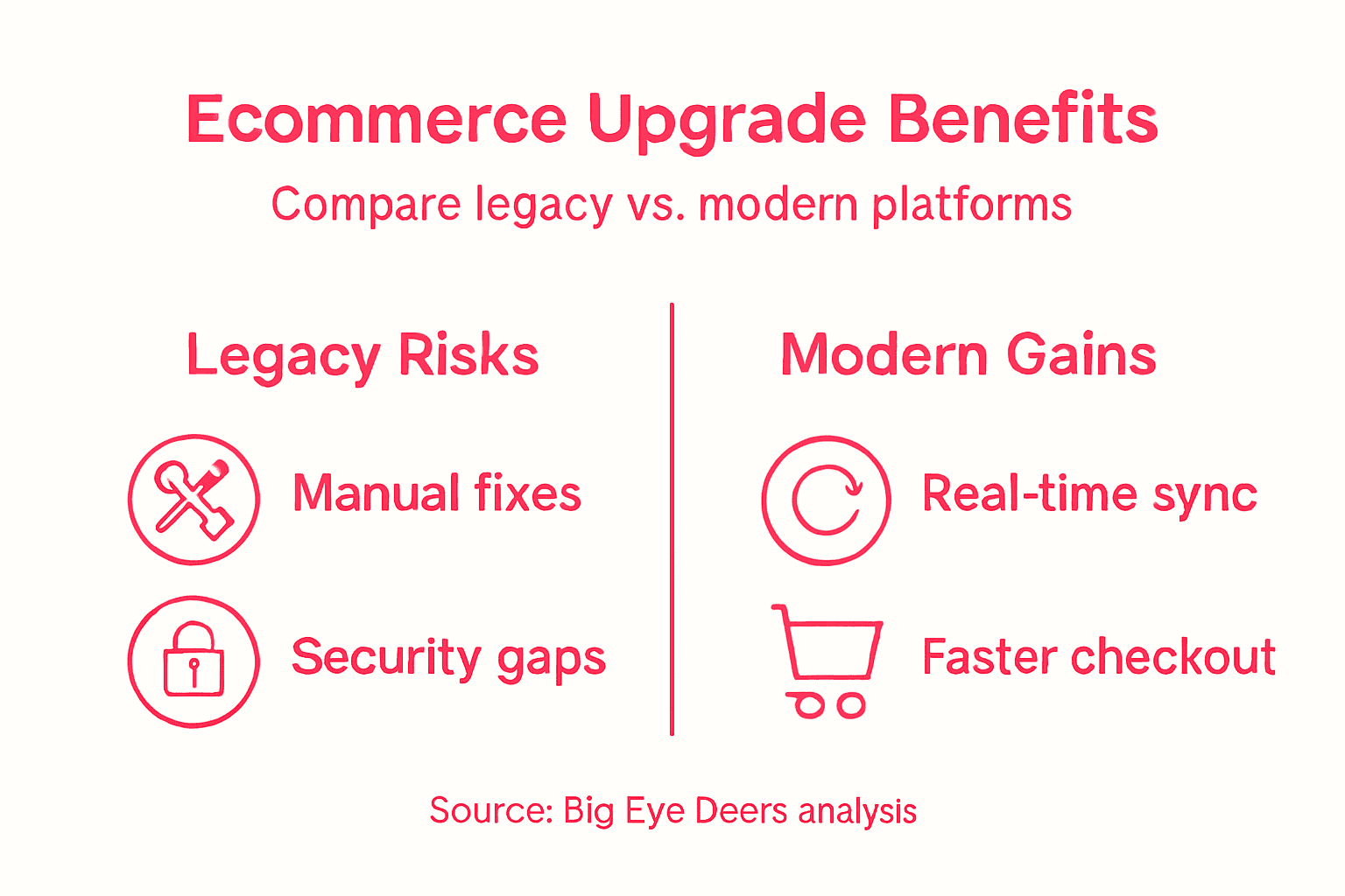 Infographic with ecommerce platform risks and benefits