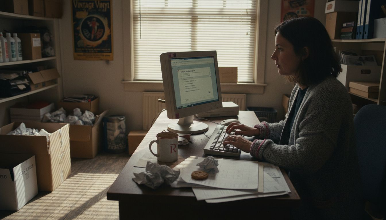 Manager writing product descriptions in store office