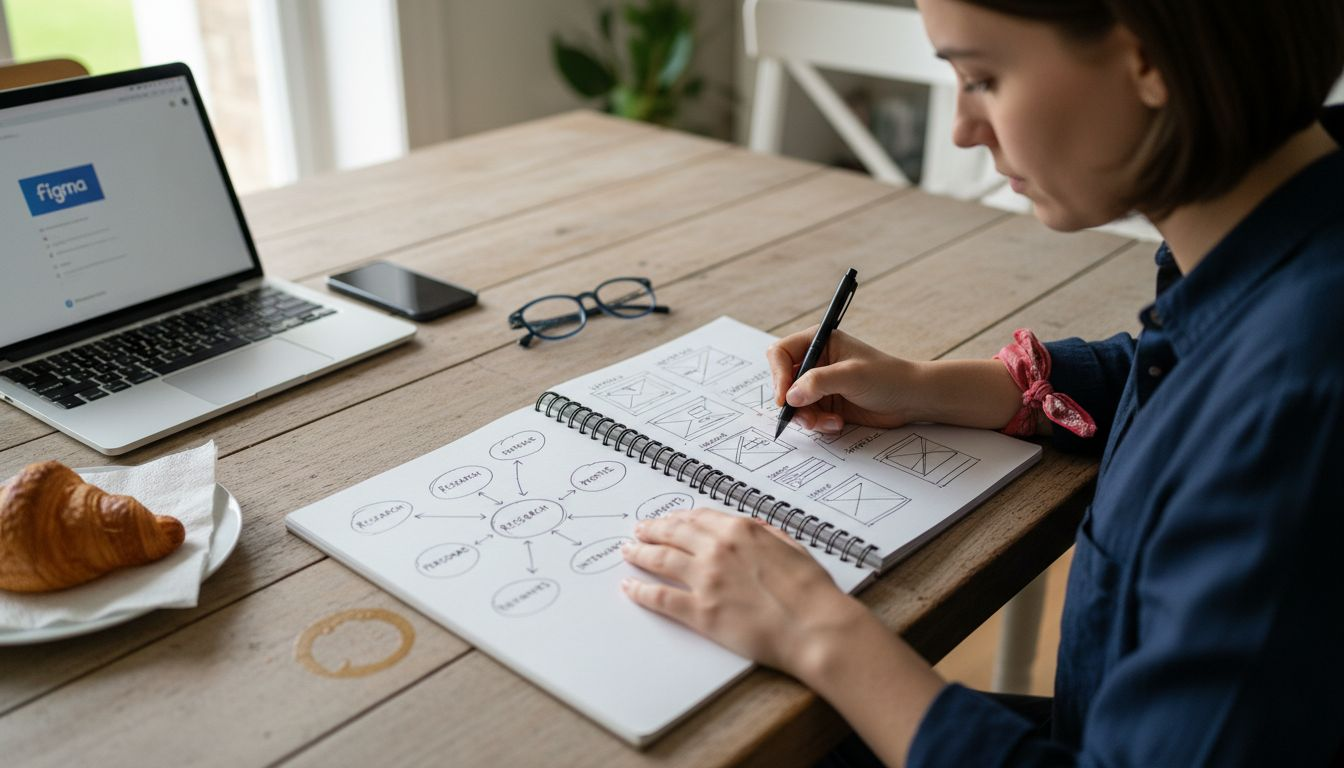UX designer wireframing ecommerce page at table