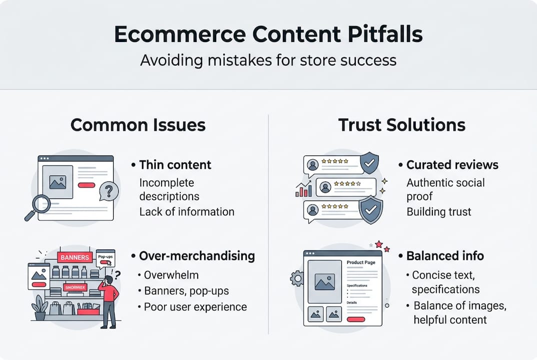 Infographic showing ecommerce content pitfalls and solutions
