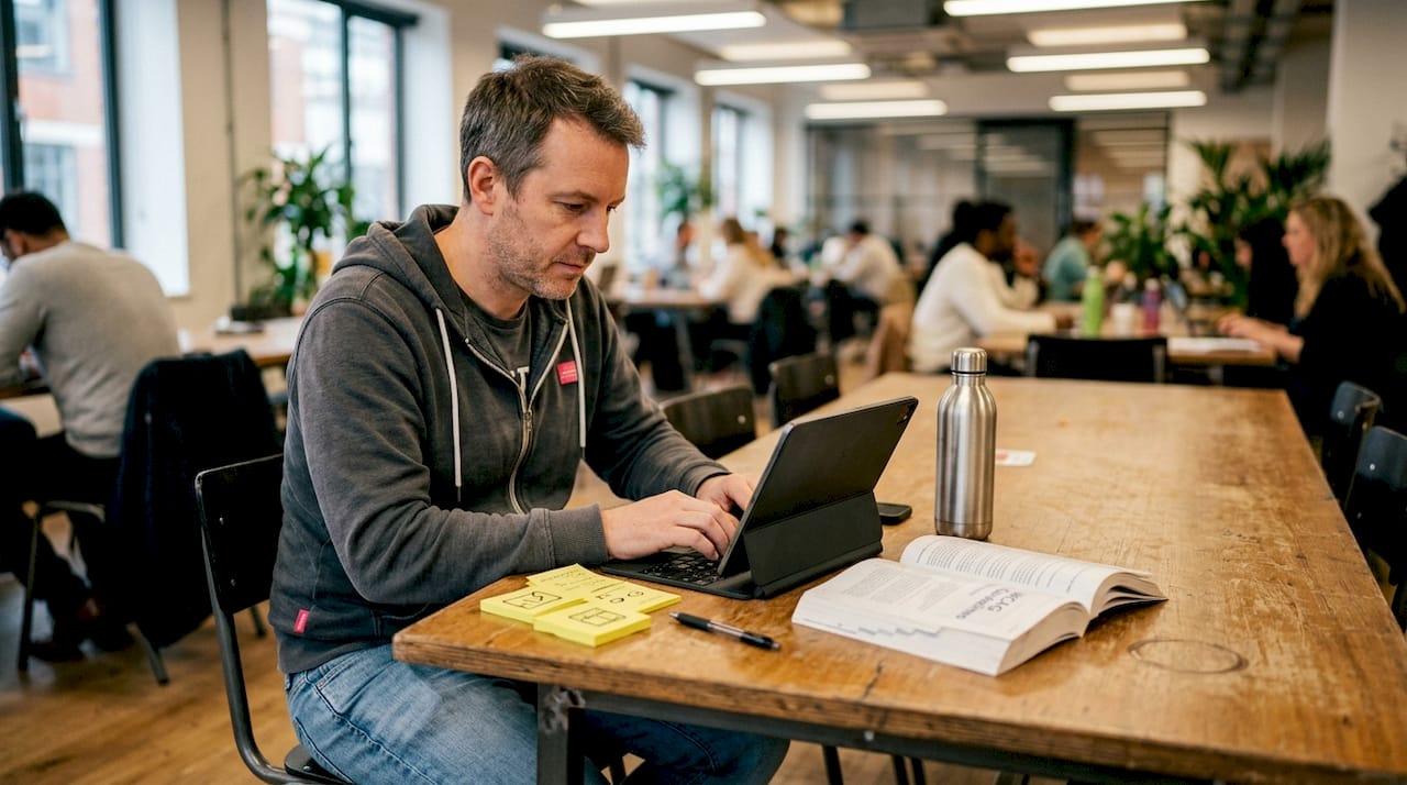 Man typing notes on accessibility framework