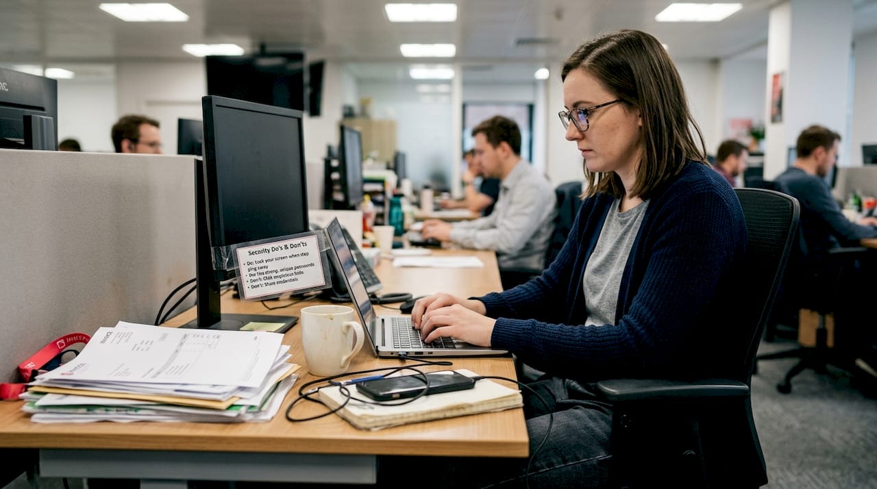 Office worker mindful of payment fraud risks