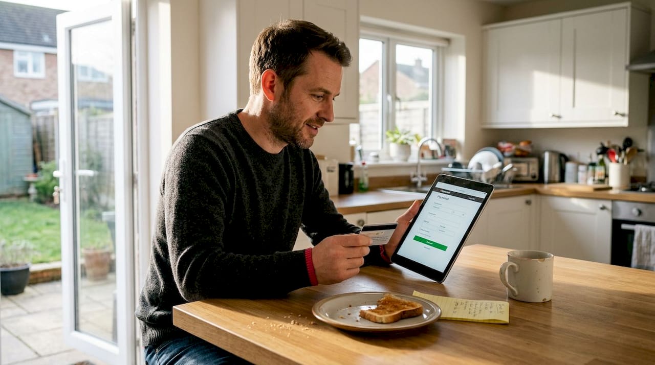 Customer using tablet for online checkout