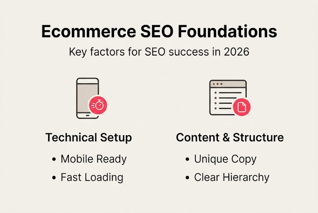 Infographic showing ecommerce seo success factors