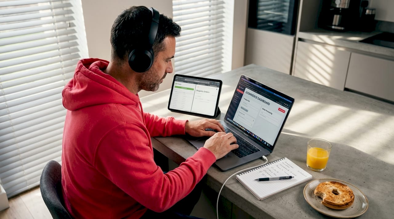 Ecommerce manager comparing Shopify and Magento orders
