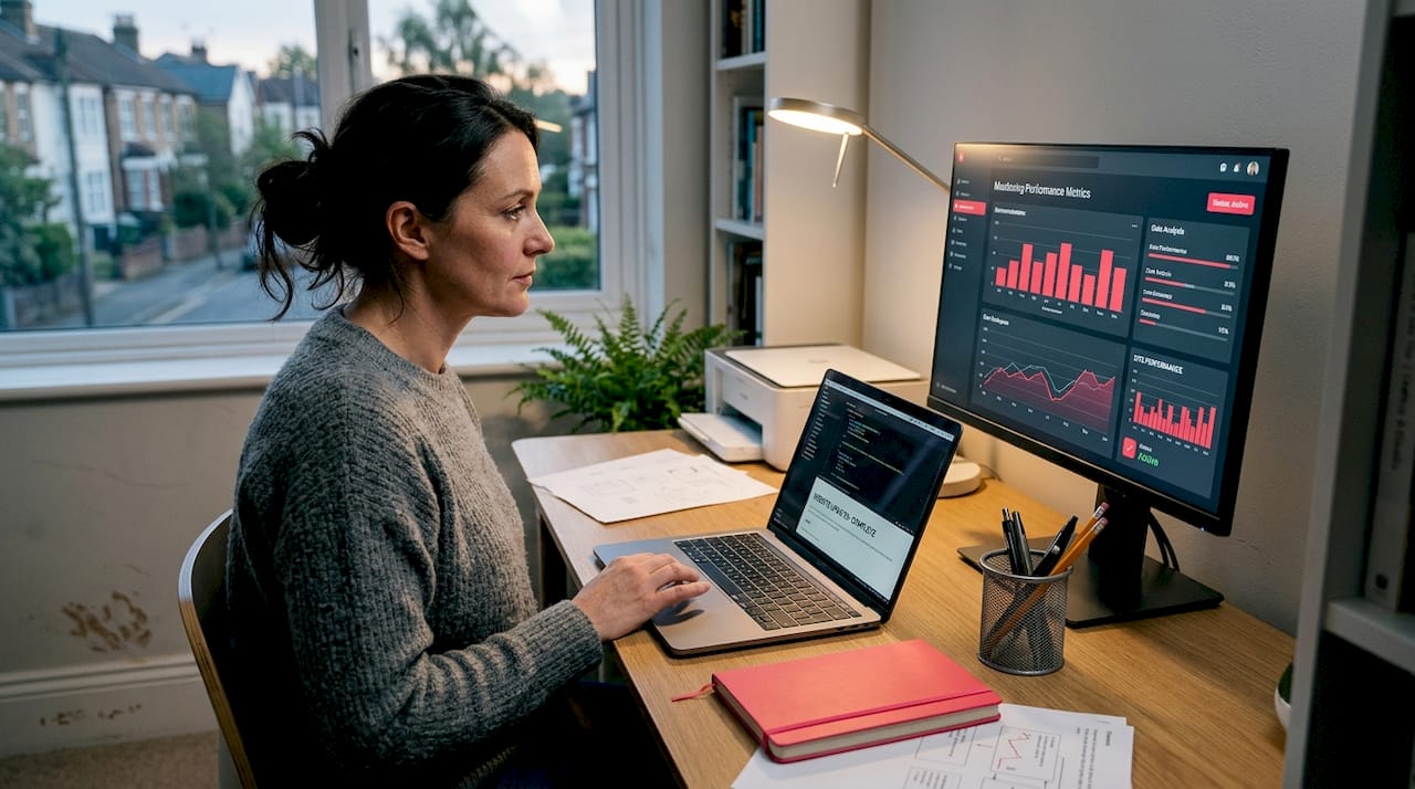Woman updating website performance process