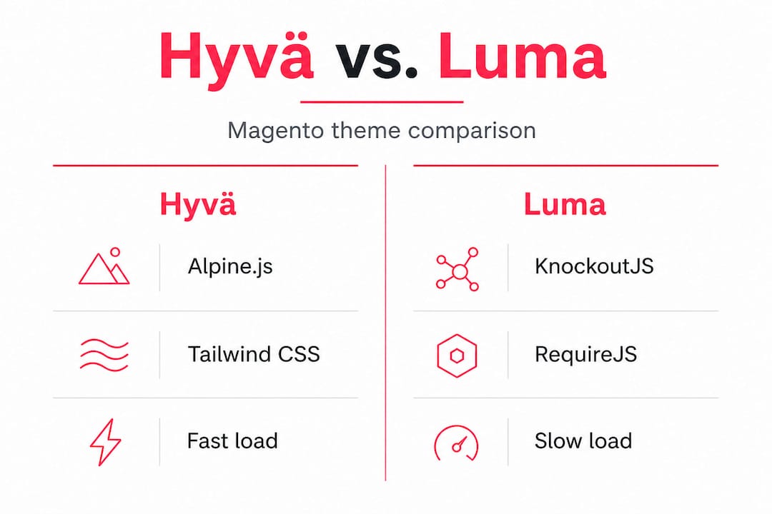 Infographic comparing Hyvä and Luma Magento themes